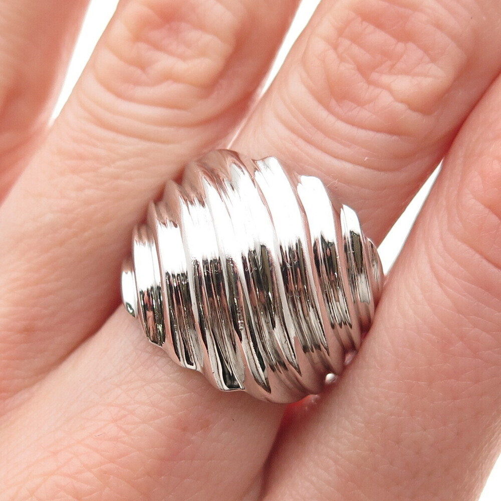 SX Sally C 925 Sterling Silver Vintage Modernist Ribbed Ring Size 7.25